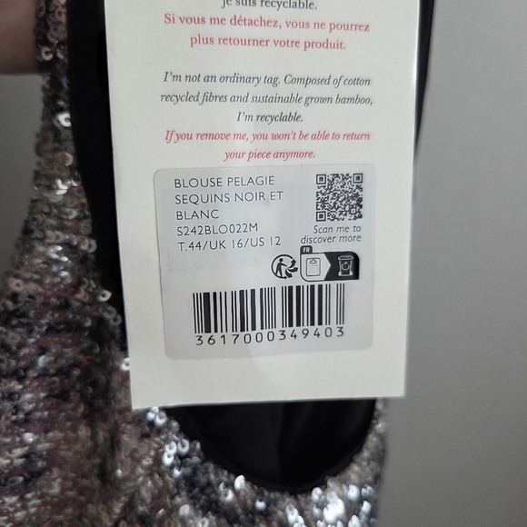Sezane Pelagie Blouse in Black and White Sequins size 44 NWT - Picture 10 of 10